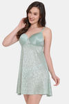 Zivame Coral Glaze Padded Wirefree Relaxed Fit Babydoll With Thong - Granite Green — thumbnail 2